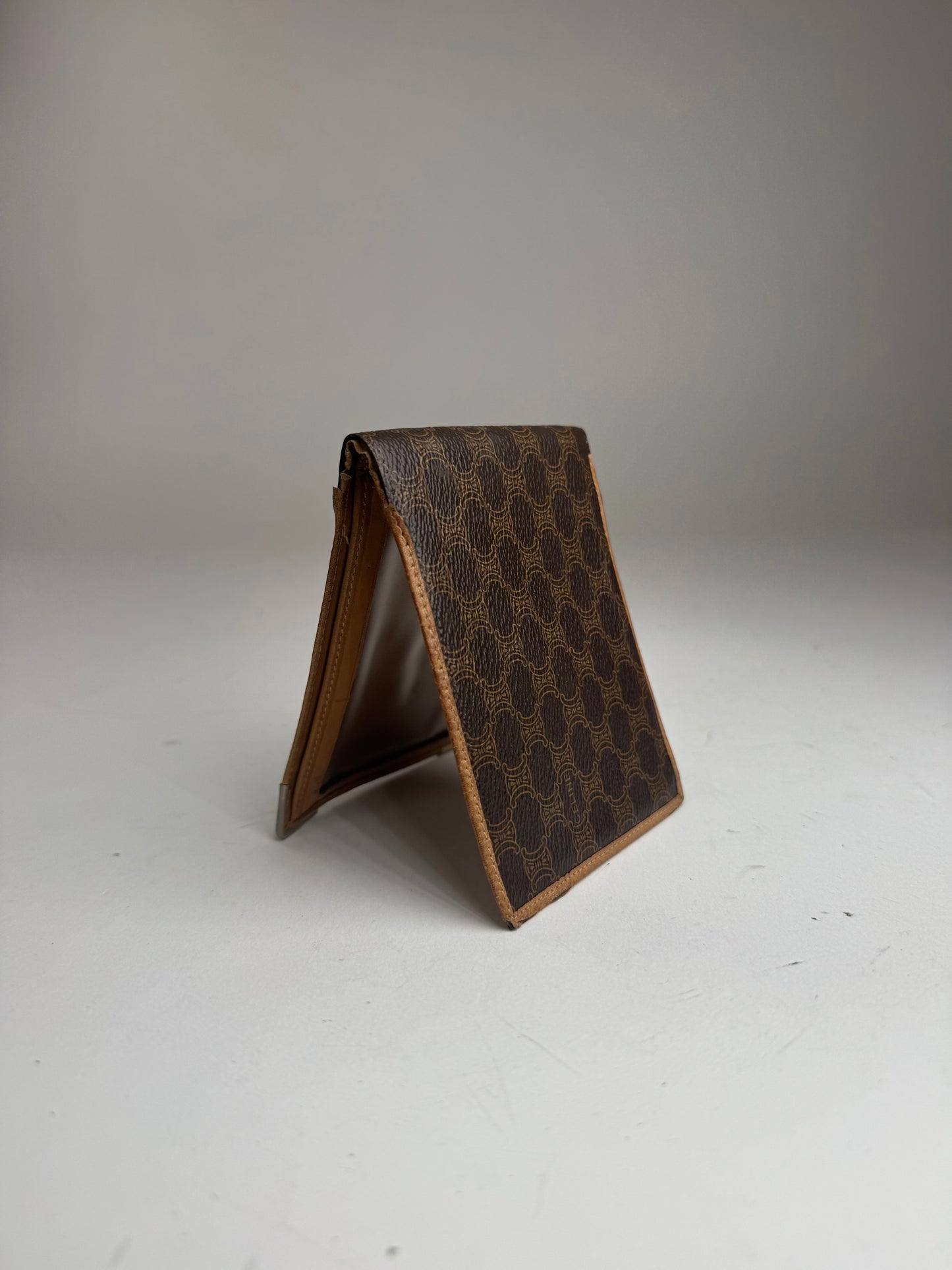 Vintage Celine Paris Triomphe Monogram Leather wallet Brown