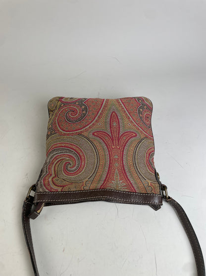 Vintage Etro Patterned Textile Shoulder Bag Tan Rust Magenta