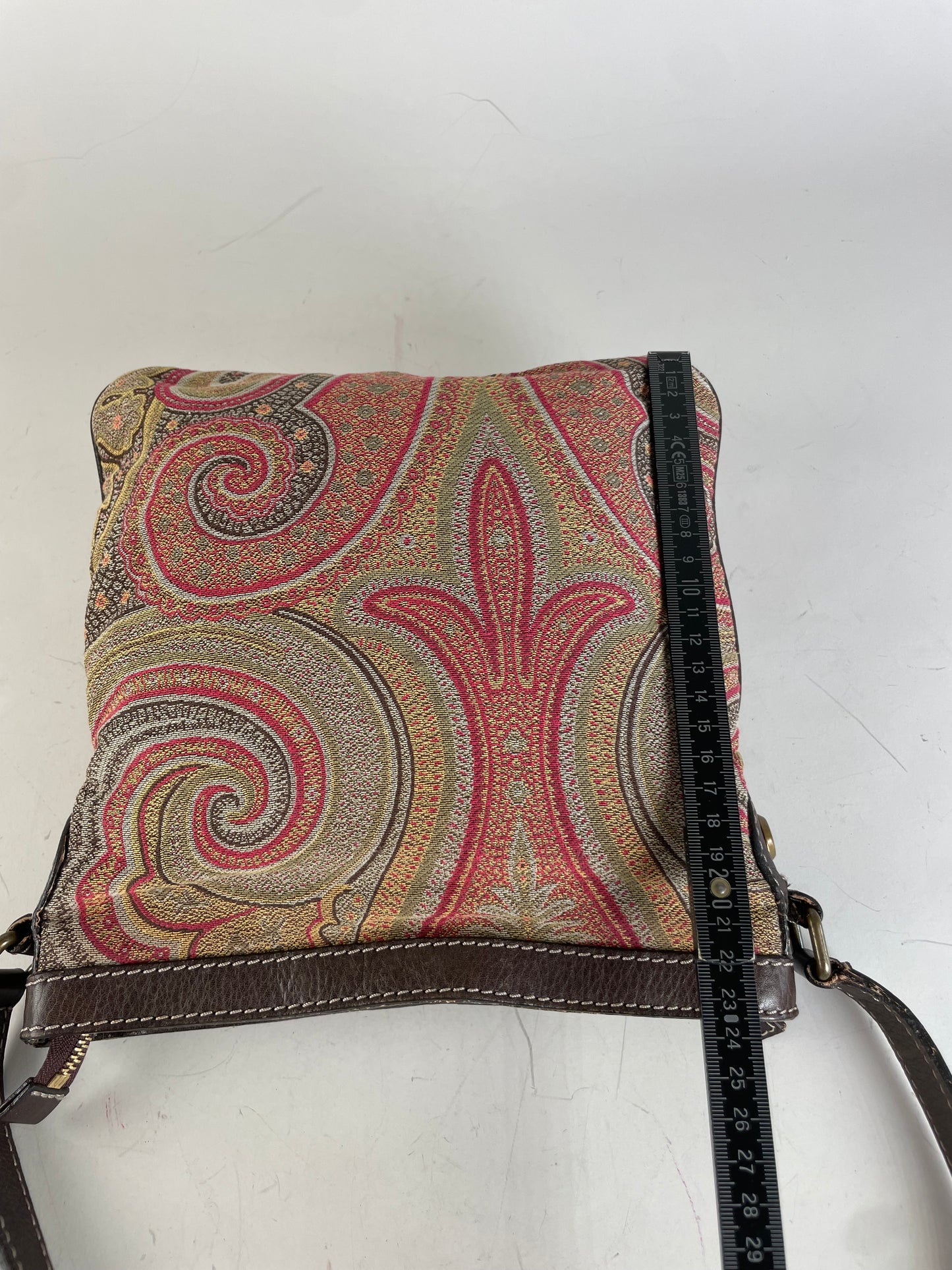 Vintage Etro Patterned Textile Shoulder Bag Tan Rust Magenta
