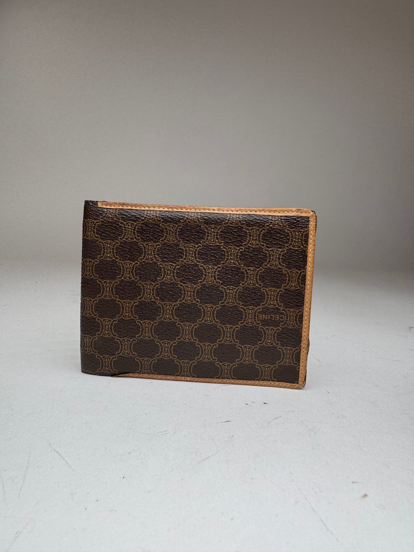 Vintage Celine Paris Triomphe Monogram Leather wallet Brown