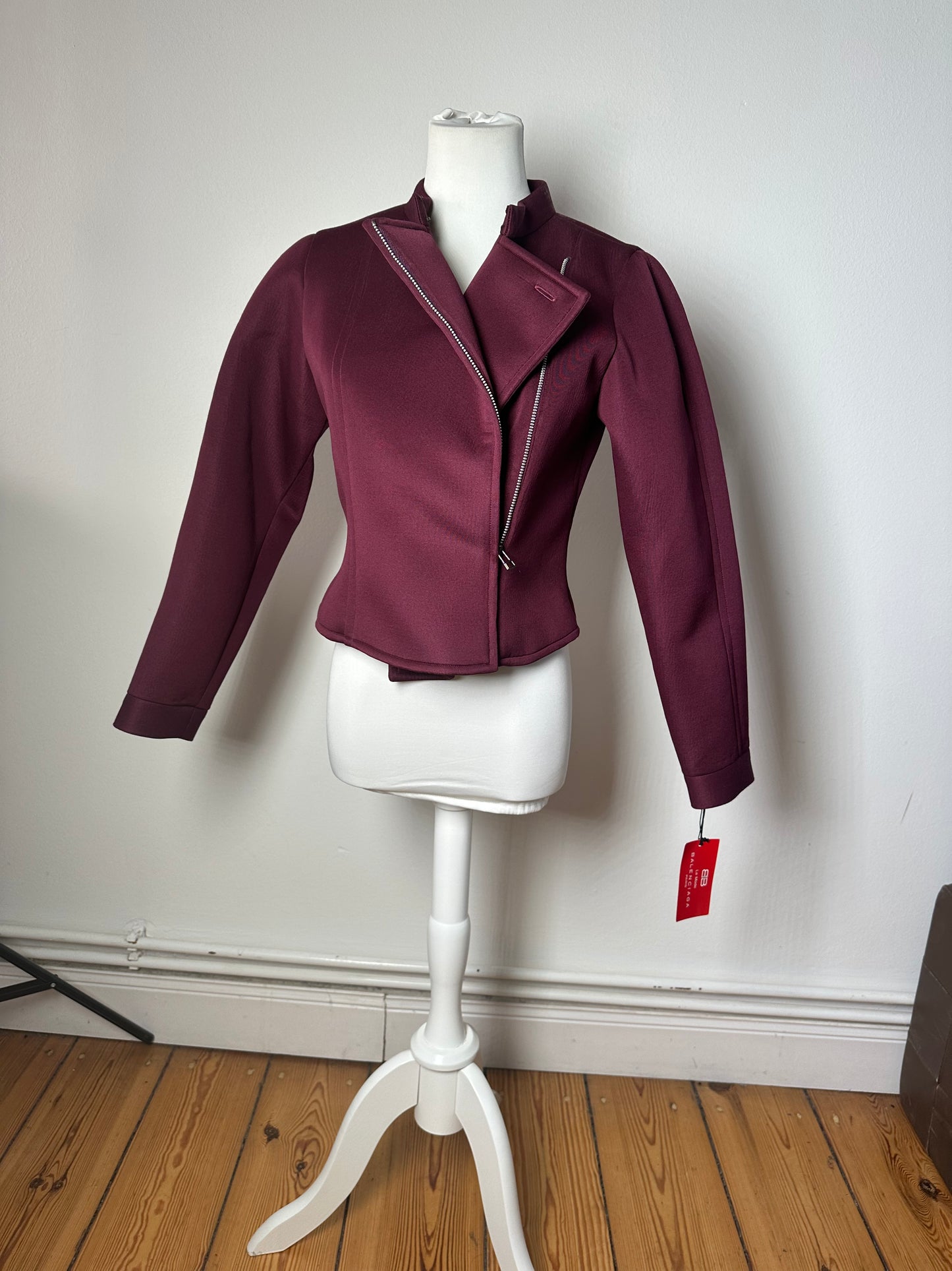 Vintage Balenciaga BB La Mode Cropped Moto Jacket Burgundy S