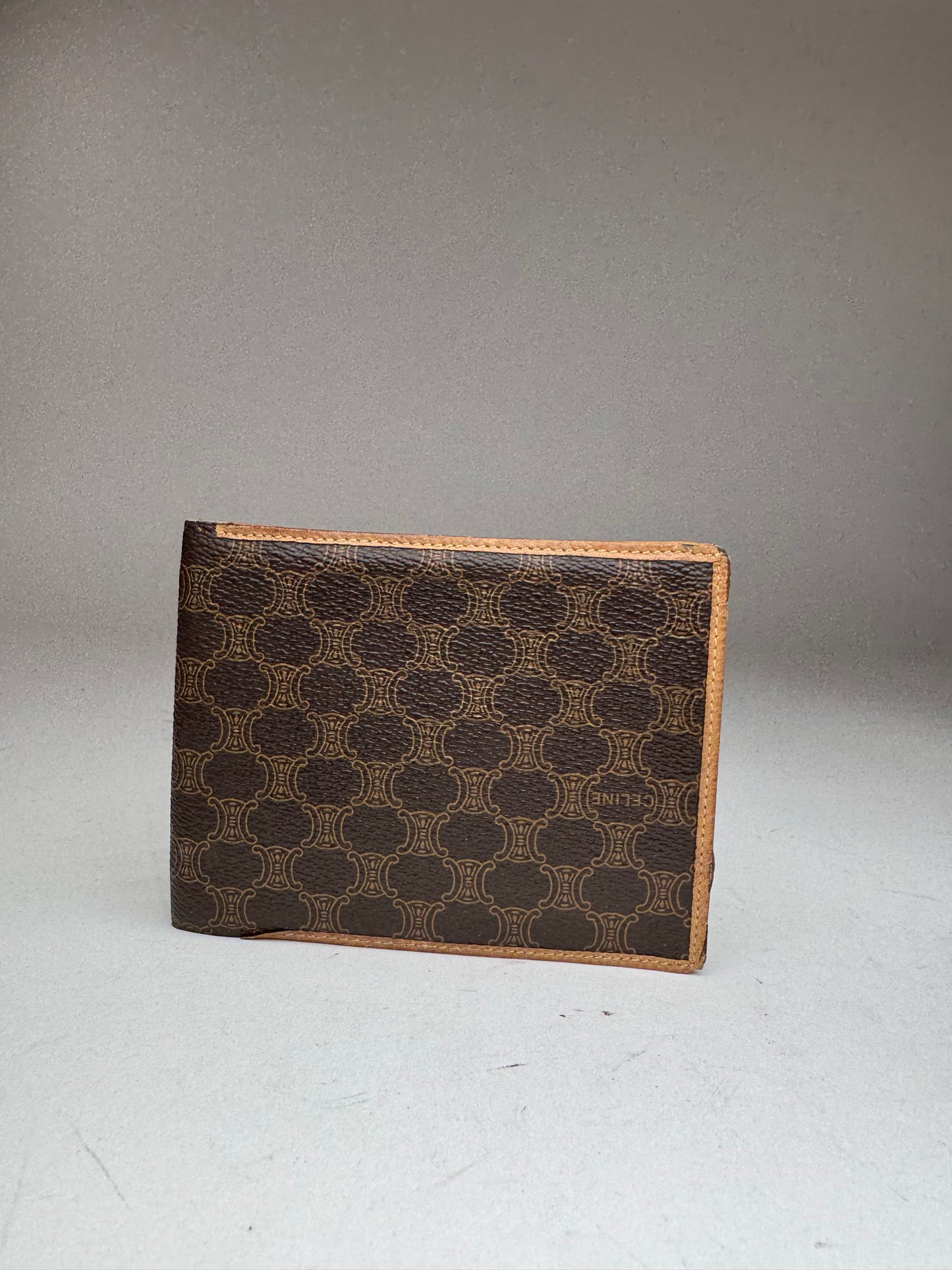 Vintage Celine Paris Triomphe Monogram Leather wallet Brown