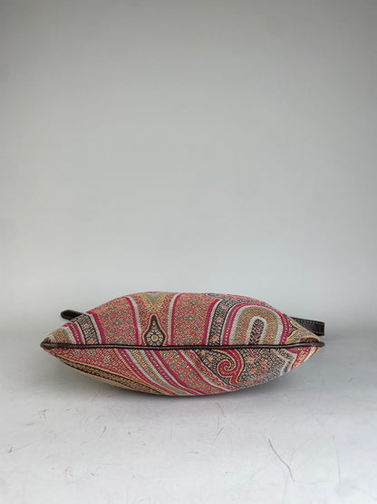 Vintage Etro Patterned Textile Shoulder Bag Tan Rust Magenta
