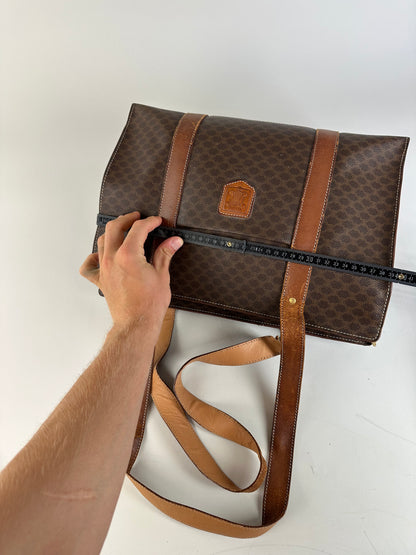 Vintage Celine Macadam Canvas Tote Brown Tan Gold