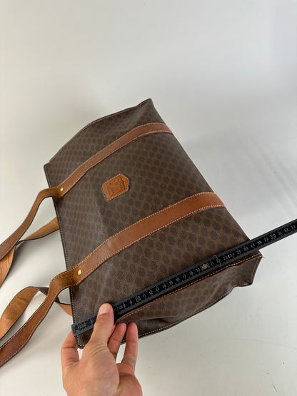 Vintage Celine Macadam Canvas Tote Brown Tan Gold