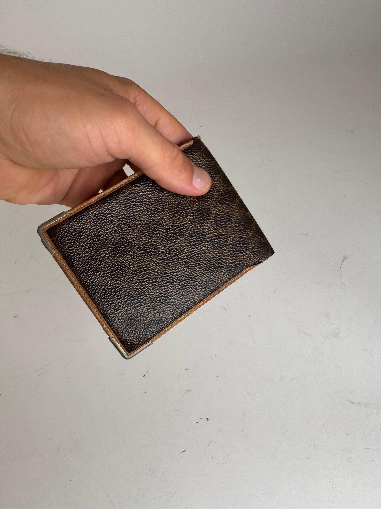 Vintage Celine Paris Triomphe Monogram Leather wallet Brown