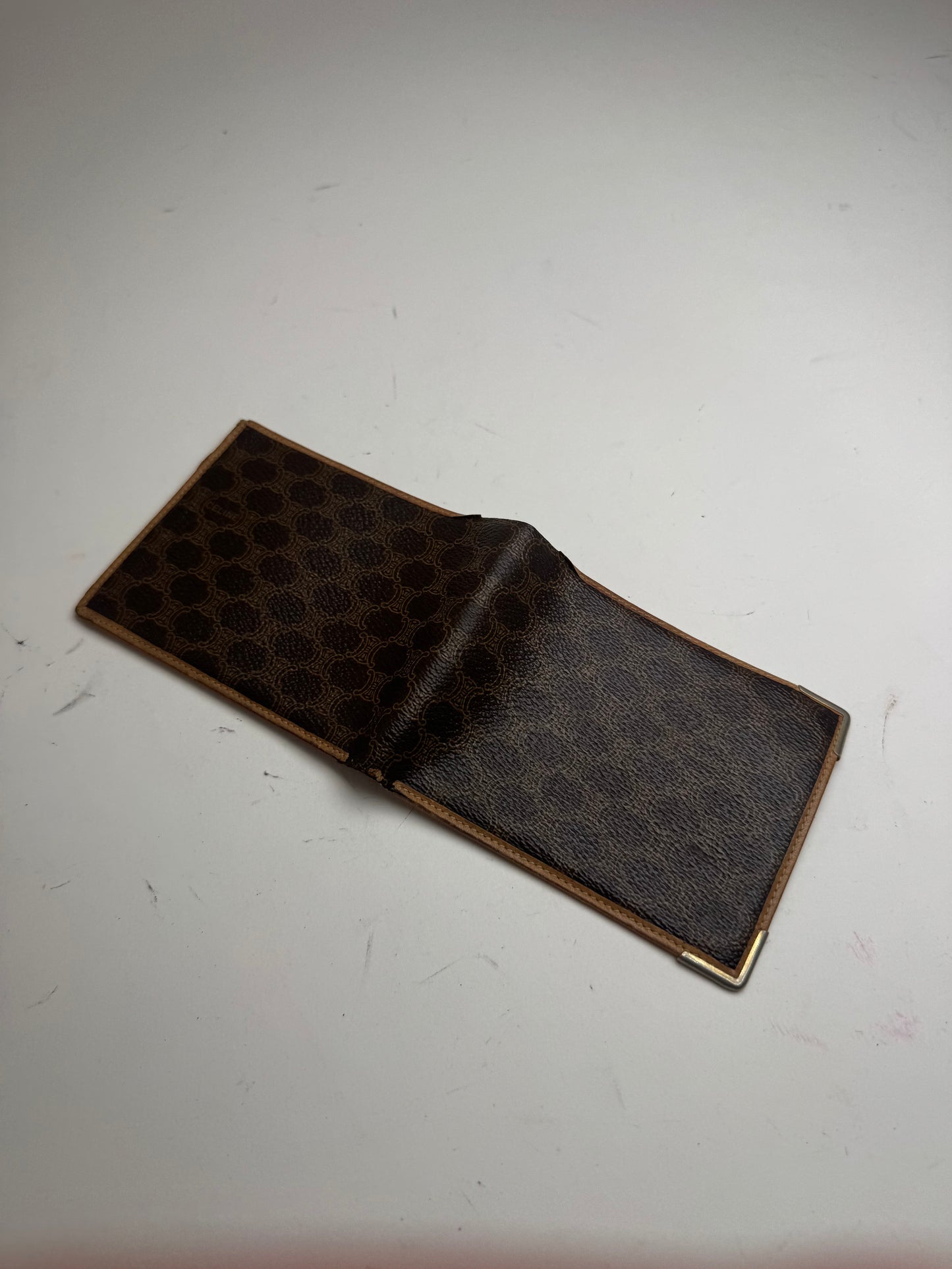 Vintage Celine Paris Triomphe Monogram Leather wallet Brown