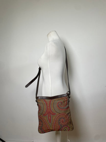 Vintage Etro Patterned Textile Shoulder Bag Tan Rust Magenta
