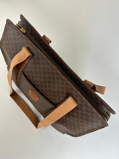 Vintage Celine Macadam Canvas Tote Brown Tan Gold