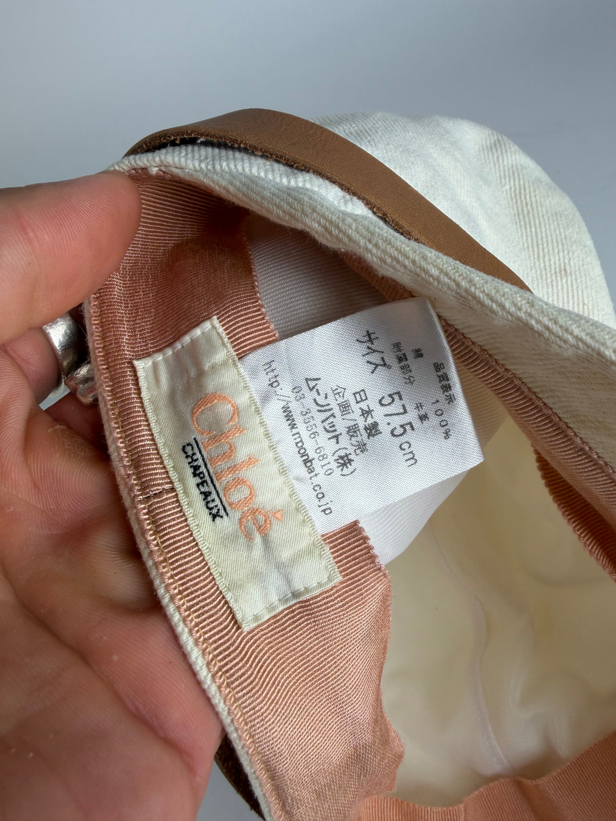 Vintage Chloé Canvas Hat Cream Brown Leather Band 57.5