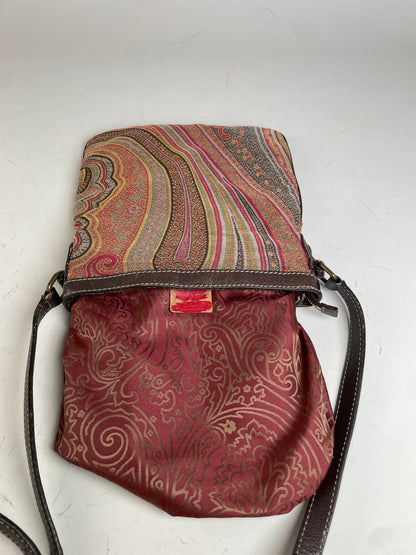 Vintage Etro Patterned Textile Shoulder Bag Tan Rust Magenta
