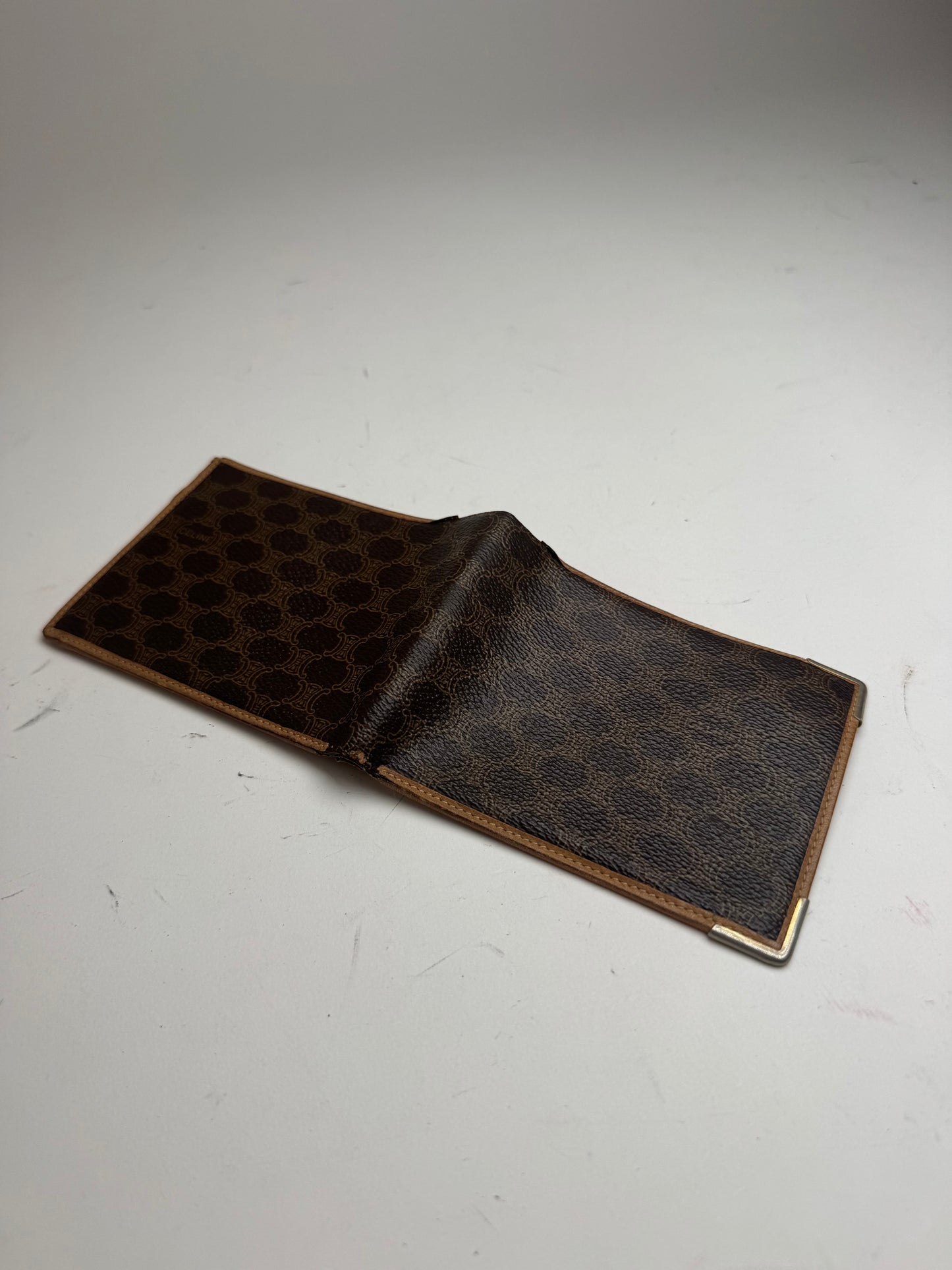 Vintage Celine Paris Triomphe Monogram Leather wallet Brown