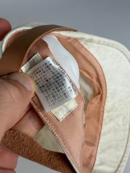 Vintage Chloé Canvas Hat Cream Brown Leather Band 57.5