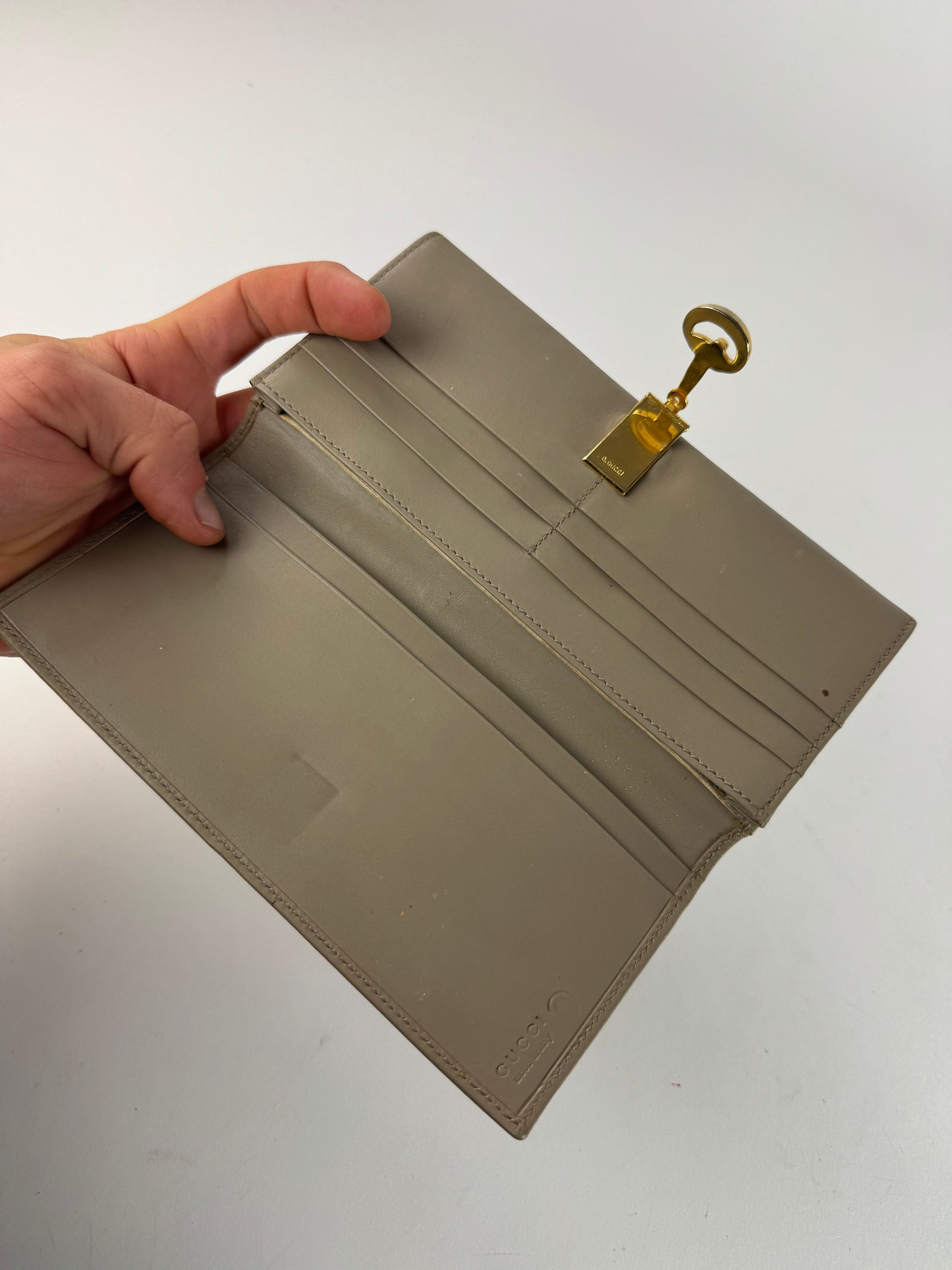 Vintage Gucci Long Leather Wallet Beige