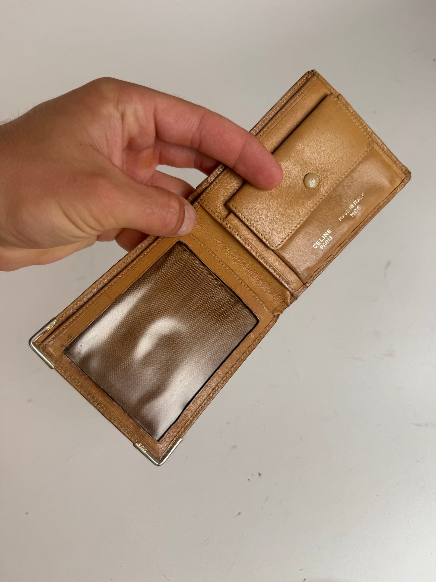 Vintage Celine Paris Triomphe Monogram Leather wallet Brown