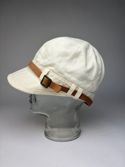 Vintage Chloé Canvas Hat Cream Brown Leather Band 57.5