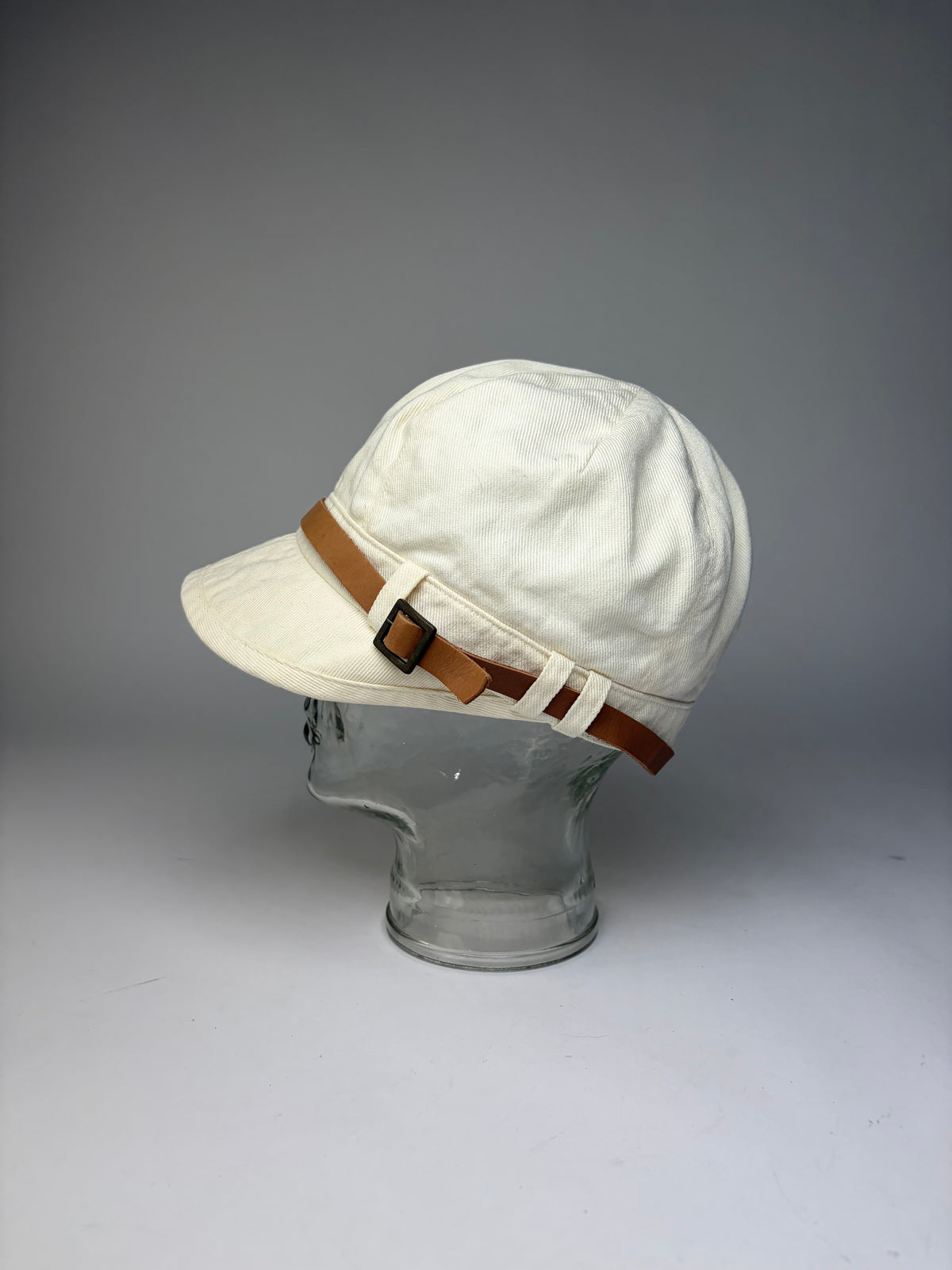 Vintage Chloé Canvas Hat Cream Brown Leather Band 57.5