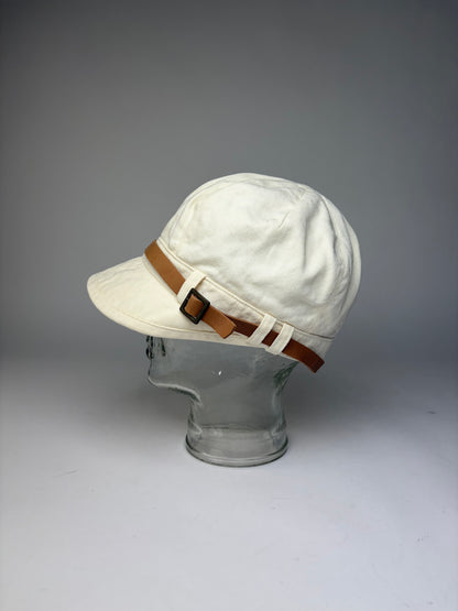 Vintage Chloé Canvas Hat Cream Brown Leather Band 57.5