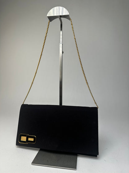 Vintage Dior CD Logo Satin Evening Clutch with Chain Black