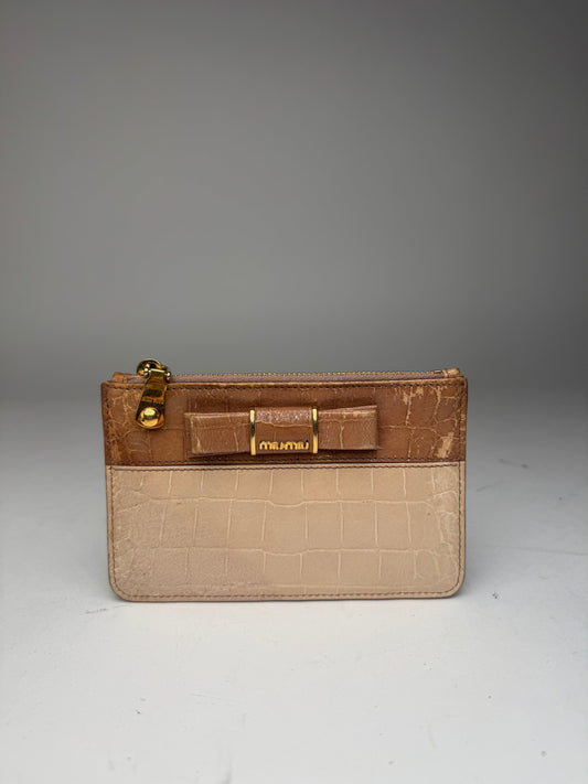 Vintage Miu Miu Patent Leather Card Holder Beige Brown