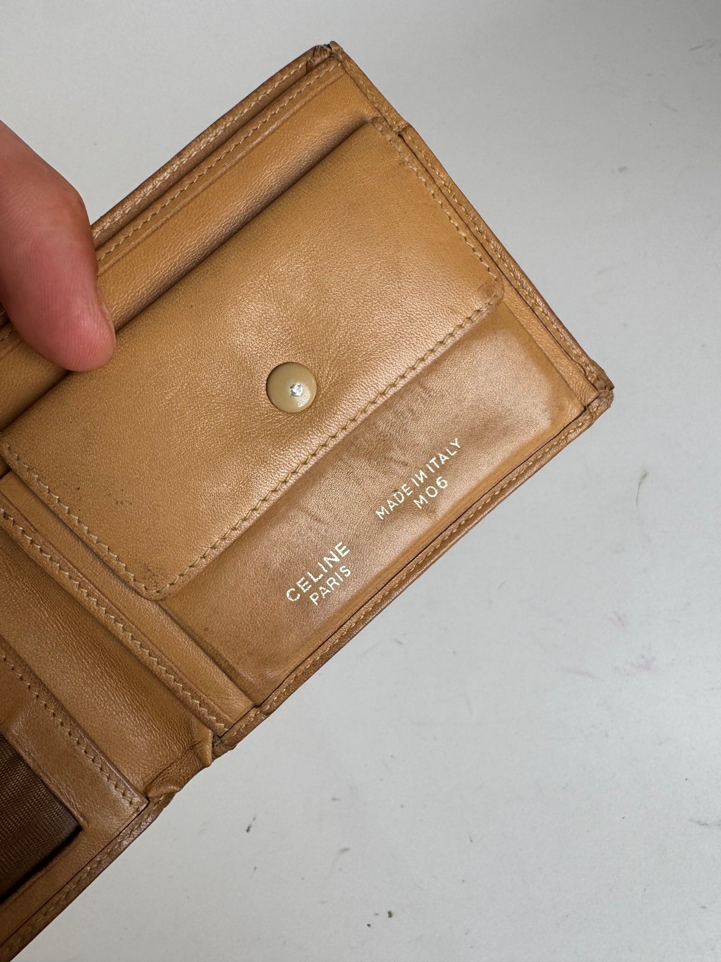 Vintage Celine Paris Triomphe Monogram Leather wallet Brown
