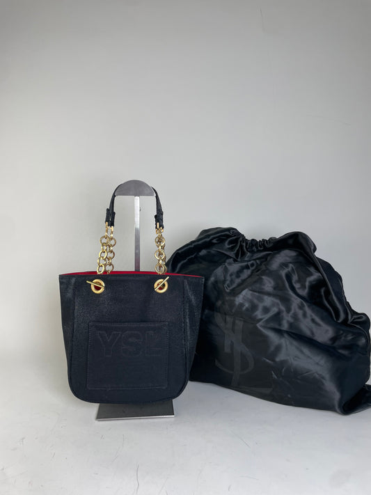 Vintage Yves Saint Laurent Chain Tote Black Red Gold