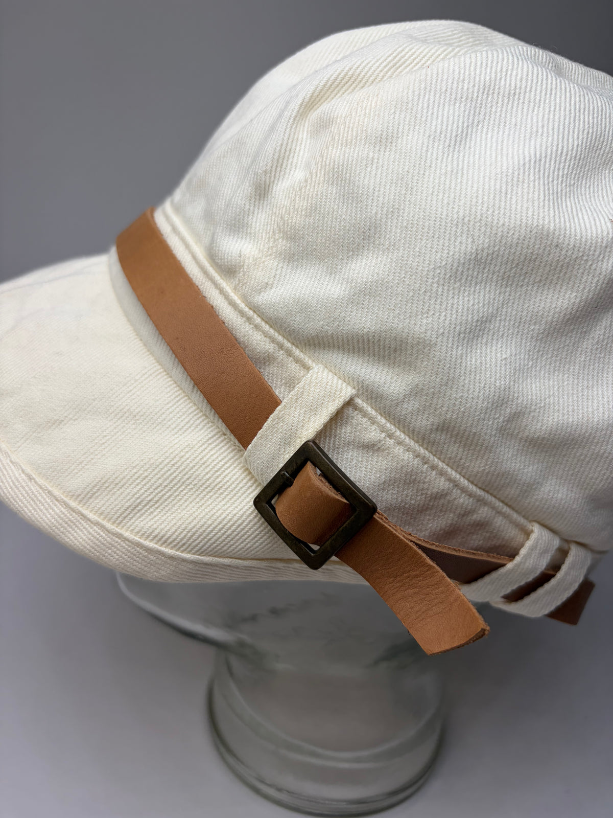 Vintage Chloé Canvas Hat Cream Brown Leather Band 57.5