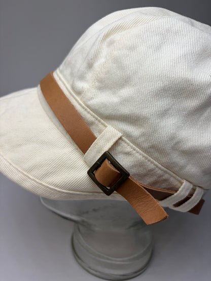 Vintage Chloé Canvas Hat Cream Brown Leather Band 57.5