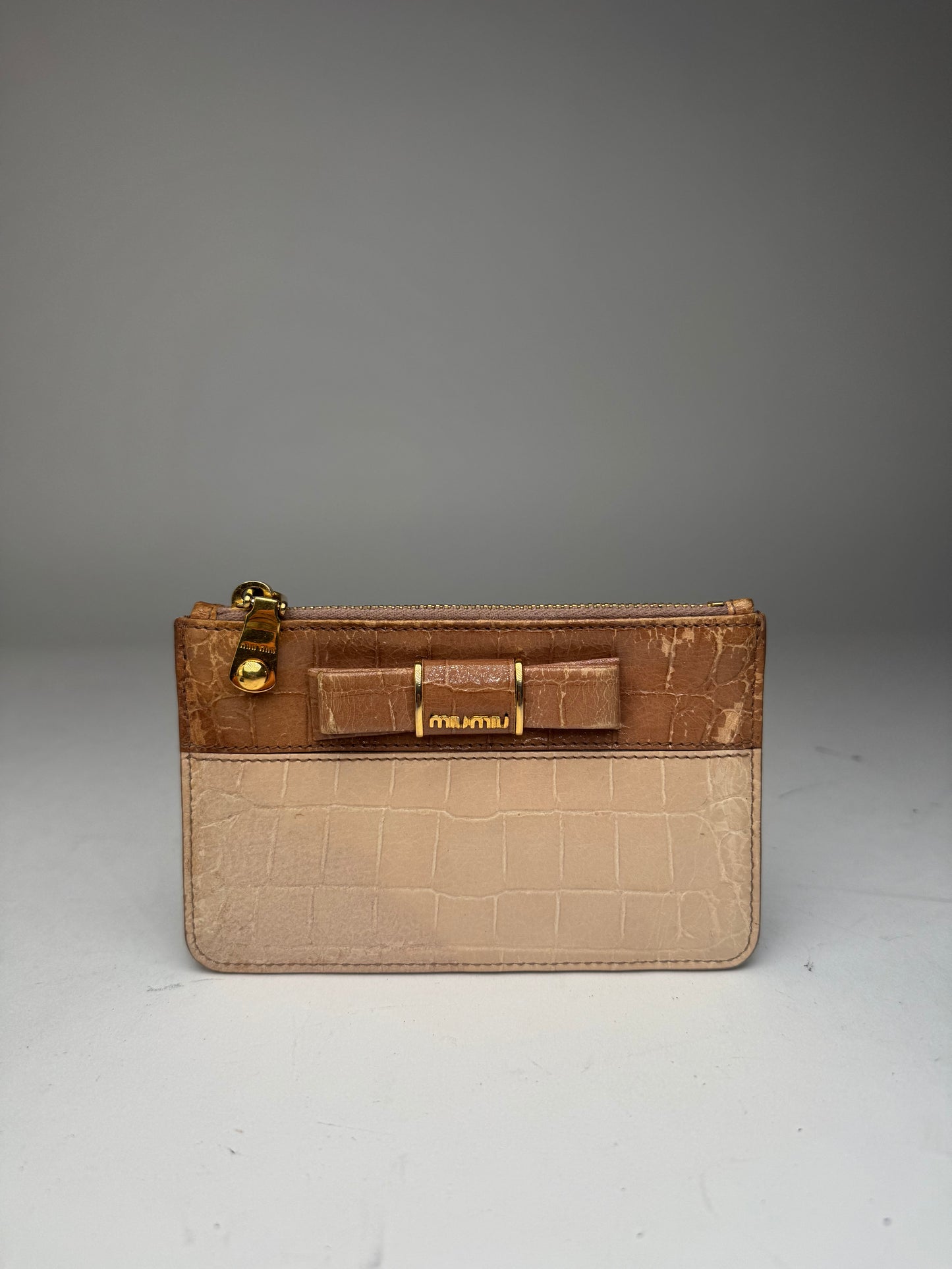 Vintage Miu Miu Patent Leather Card Holder Beige Brown