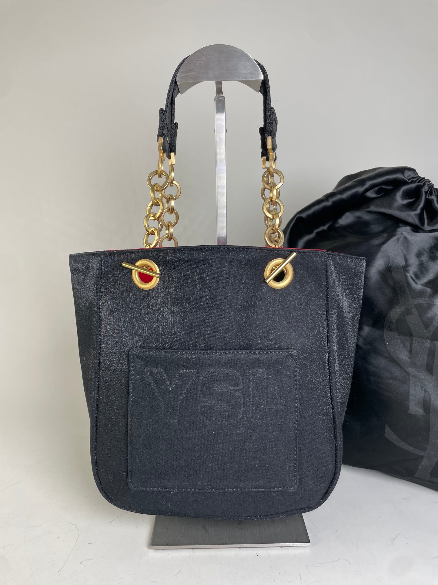 Vintage Yves Saint Laurent Chain Tote Black Red Gold
