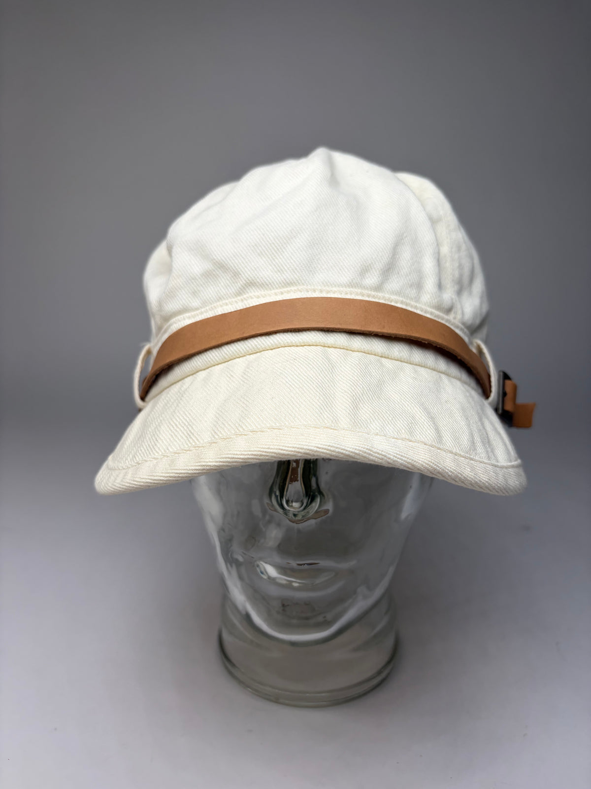 Vintage Chloé Canvas Hat Cream Brown Leather Band 57.5