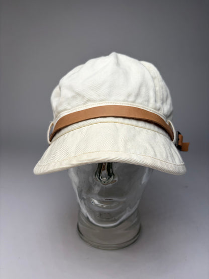 Vintage Chloé Canvas Hat Cream Brown Leather Band 57.5