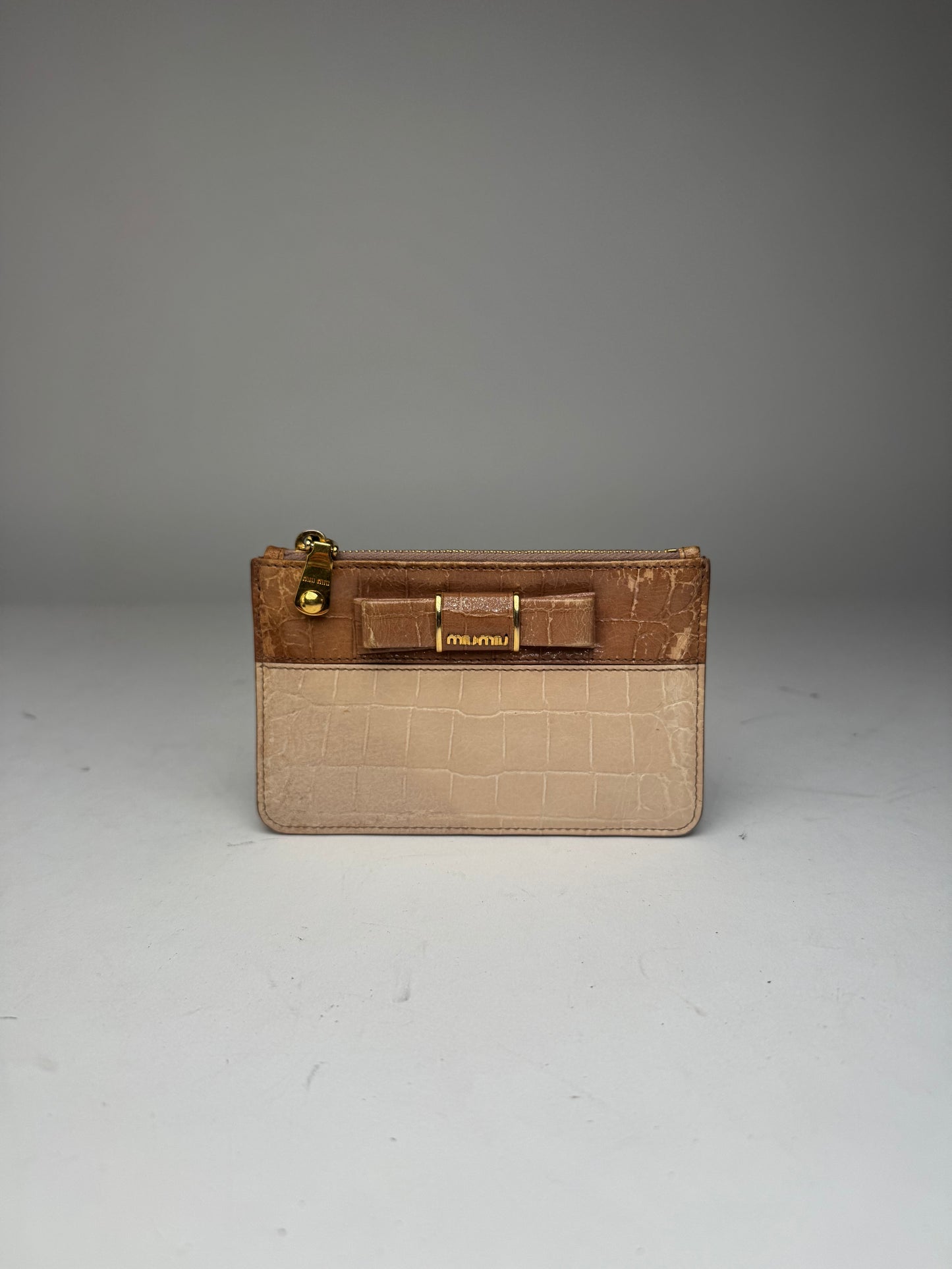 Vintage Miu Miu Patent Leather Card Holder Beige Brown