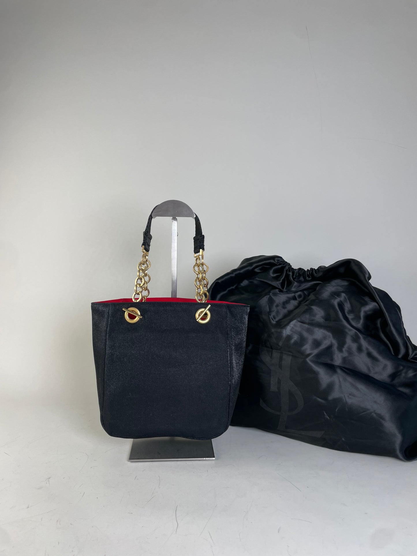Vintage Yves Saint Laurent Chain Tote Black Red Gold
