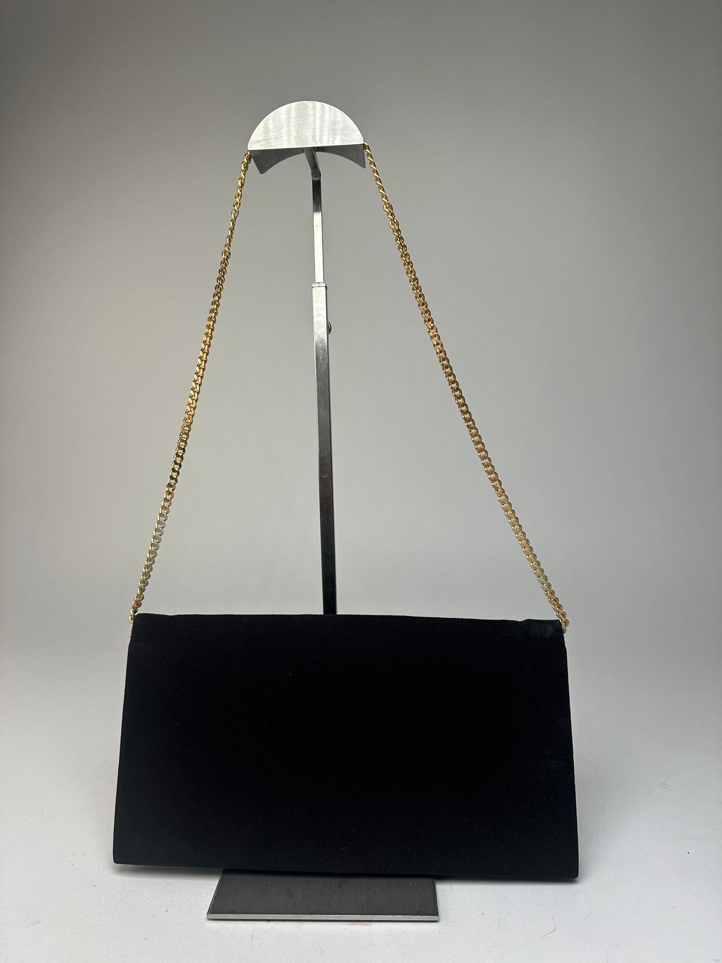 Vintage Dior CD Logo Satin Evening Clutch with Chain Black