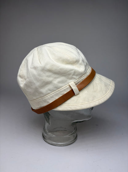 Vintage Chloé Canvas Hat Cream Brown Leather Band 57.5
