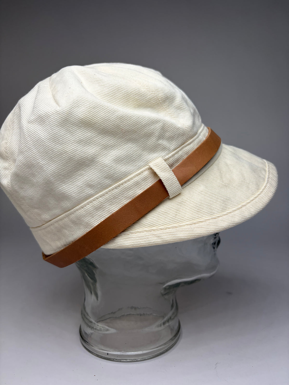 Vintage Chloé Canvas Hat Cream Brown Leather Band 57.5