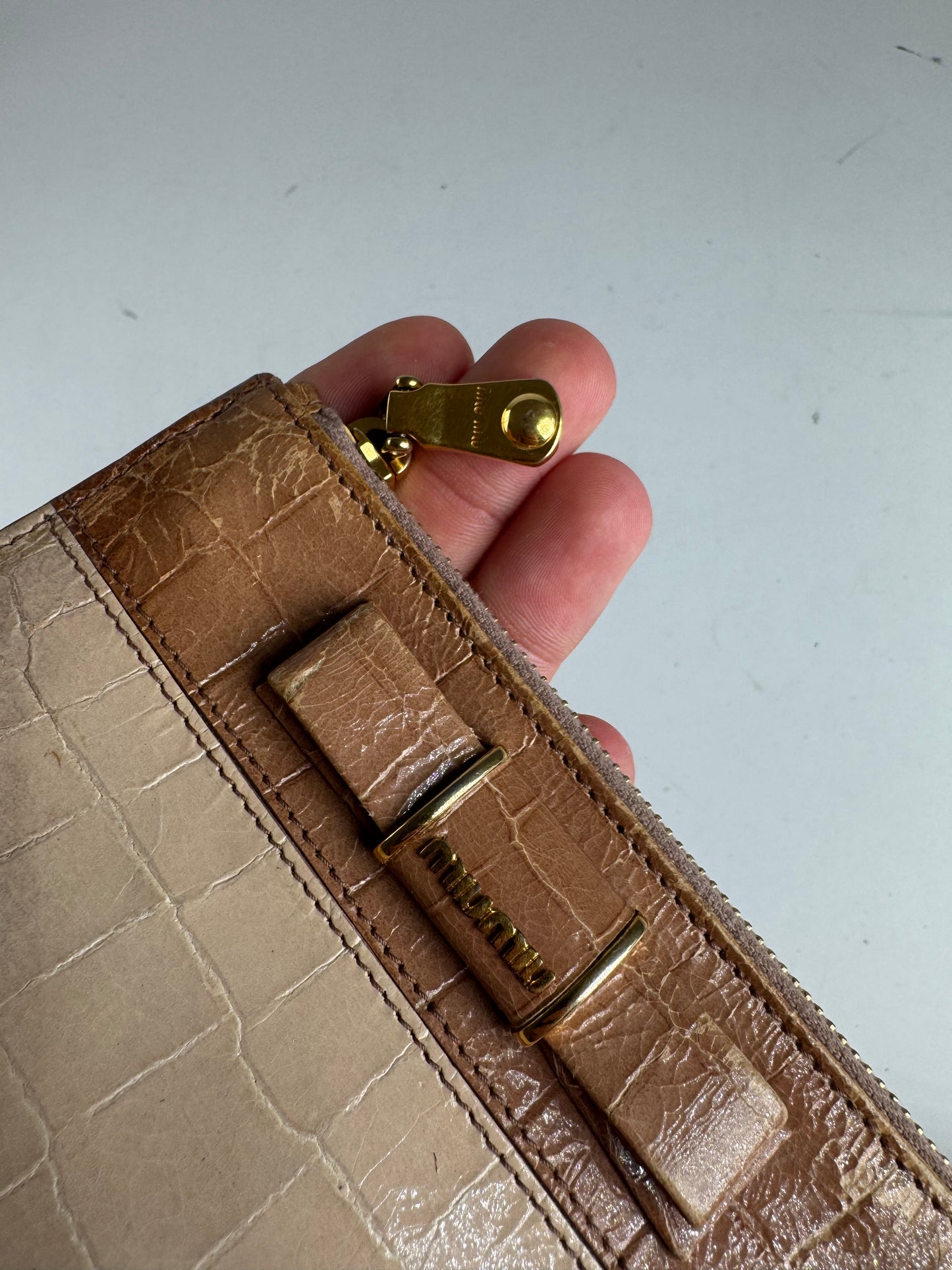 Vintage Miu Miu Patent Leather Card Holder Beige Brown