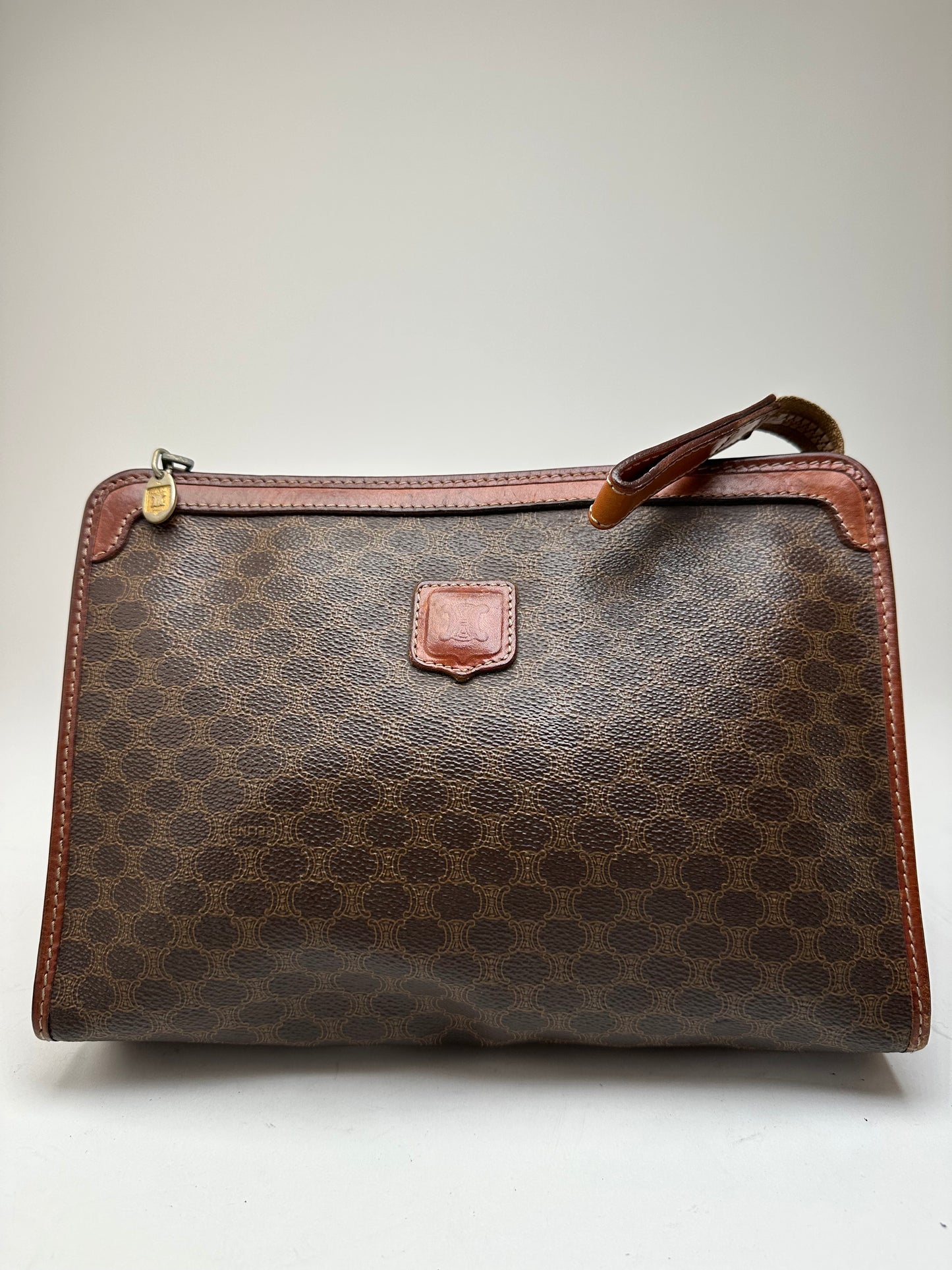 Vintage Celine Paris Leather Monogram Clutch Brown