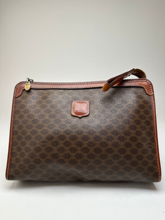 Vintage Celine Paris Leather Monogram Clutch Brown