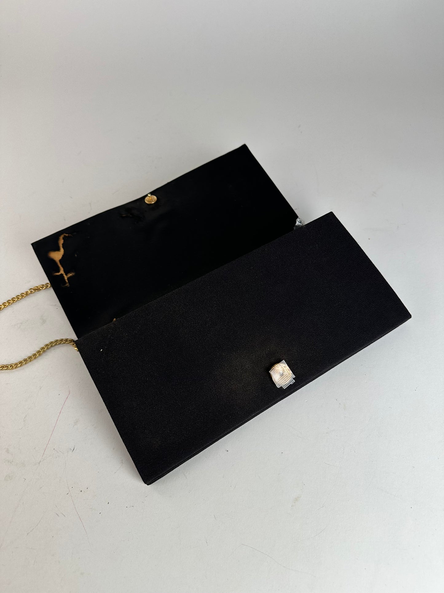 Vintage Dior CD Logo Satin Evening Clutch with Chain Black