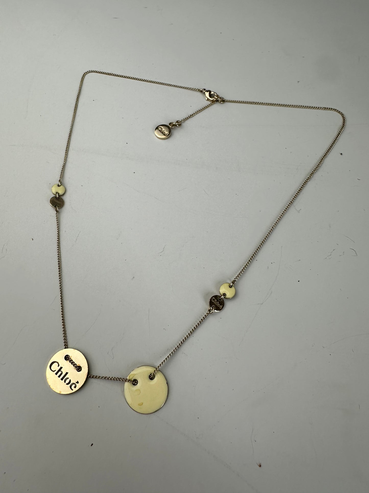 Vintage Chloé Logo Engraved Necklace Gold Metal Early 2000s