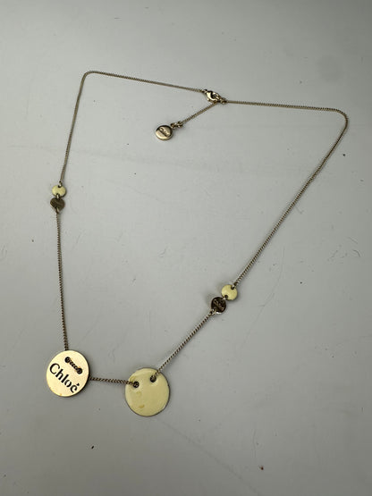 Vintage Chloé Logo Engraved Necklace Gold Metal Early 2000s