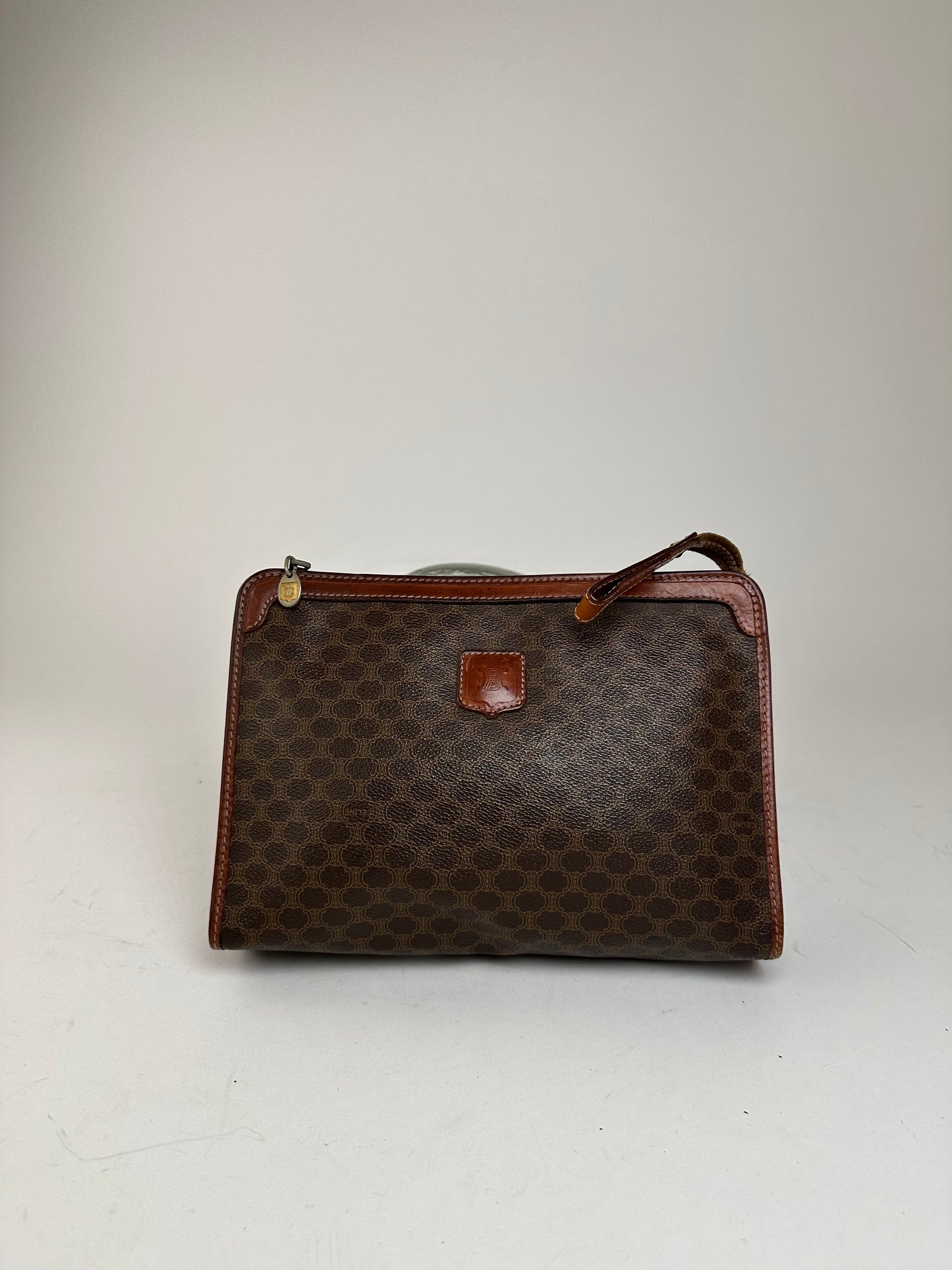 Vintage Celine Paris Leather Monogram Clutch Brown