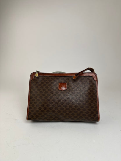 Vintage Celine Paris Leather Monogram Clutch Brown