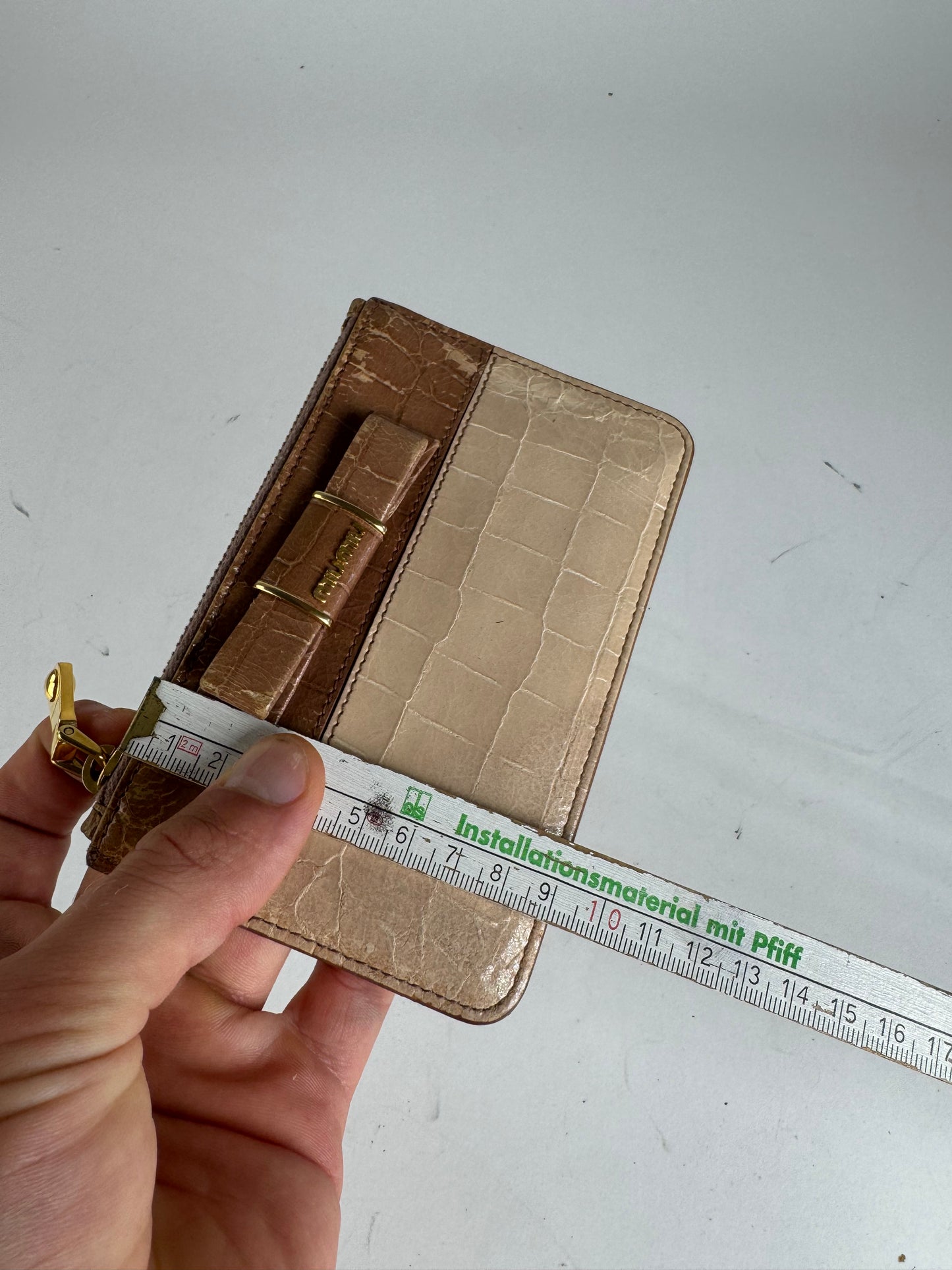 Vintage Miu Miu Patent Leather Card Holder Beige Brown