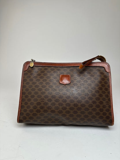 Vintage Celine Paris Leather Monogram Clutch Brown