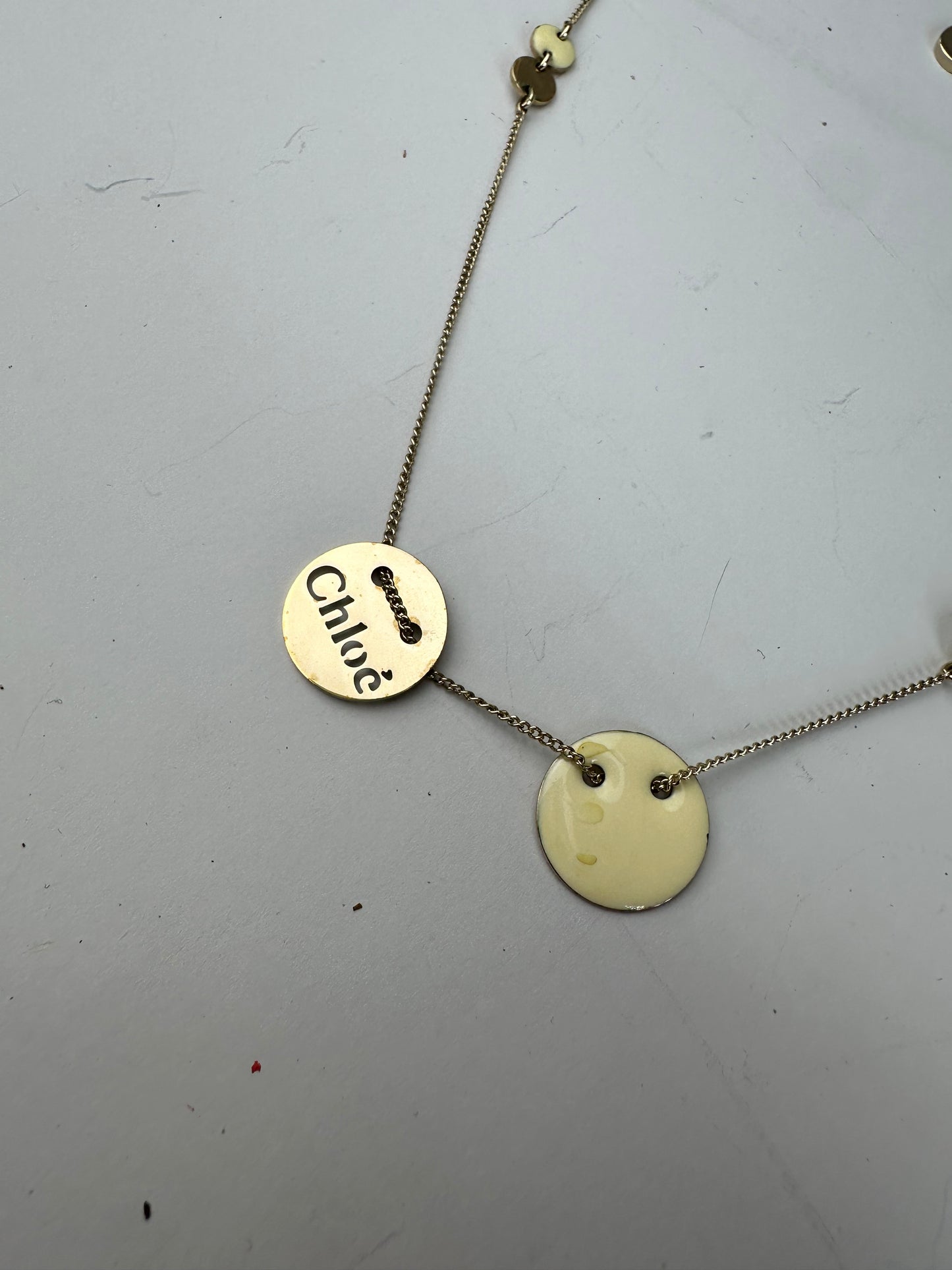 Vintage Chloé Logo Engraved Necklace Gold Metal Early 2000s