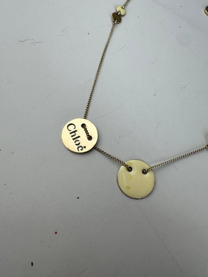 Vintage Chloé Logo Engraved Necklace Gold Metal Early 2000s