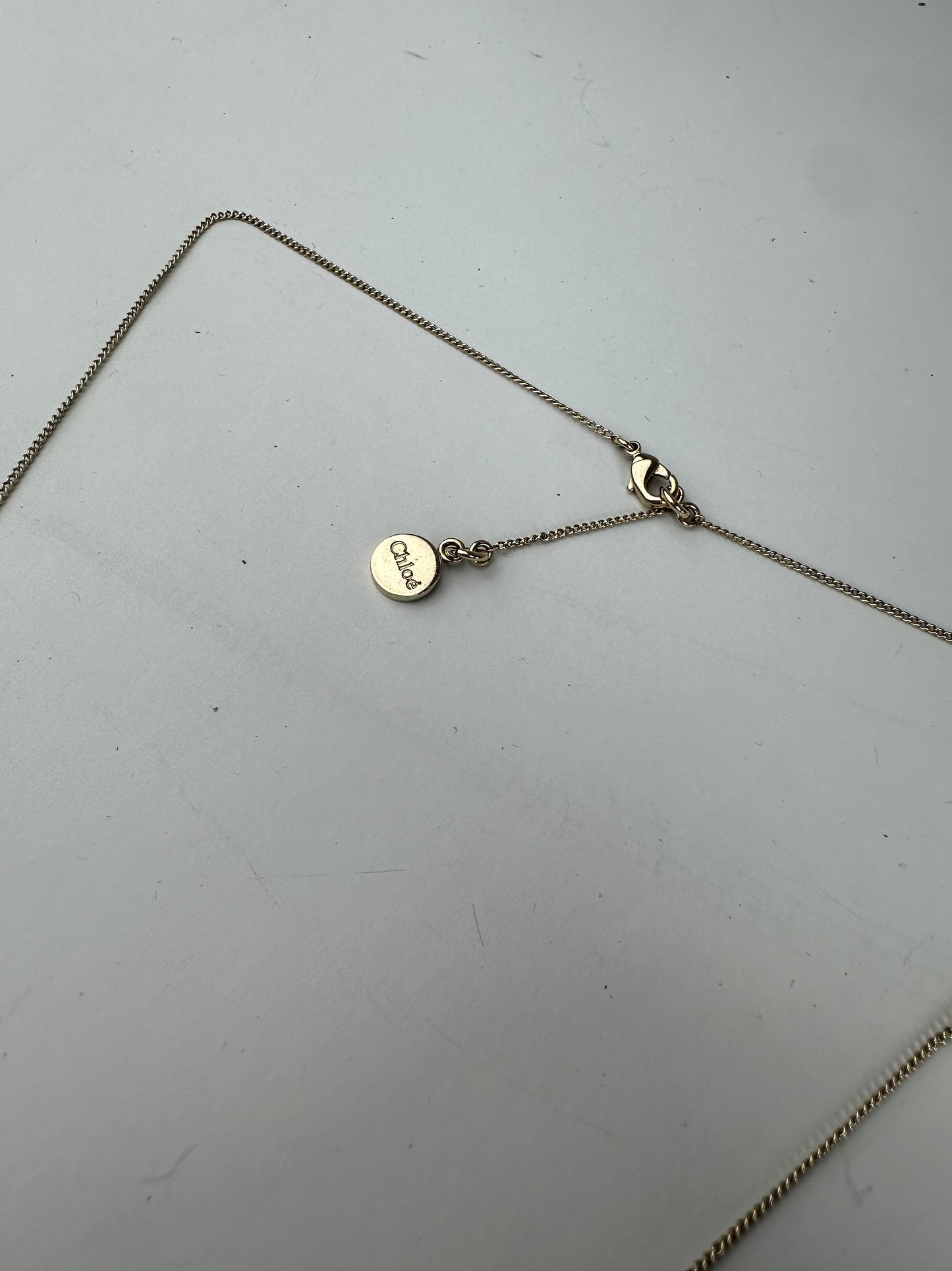 Vintage Chloé Logo Engraved Necklace Gold Metal Early 2000s
